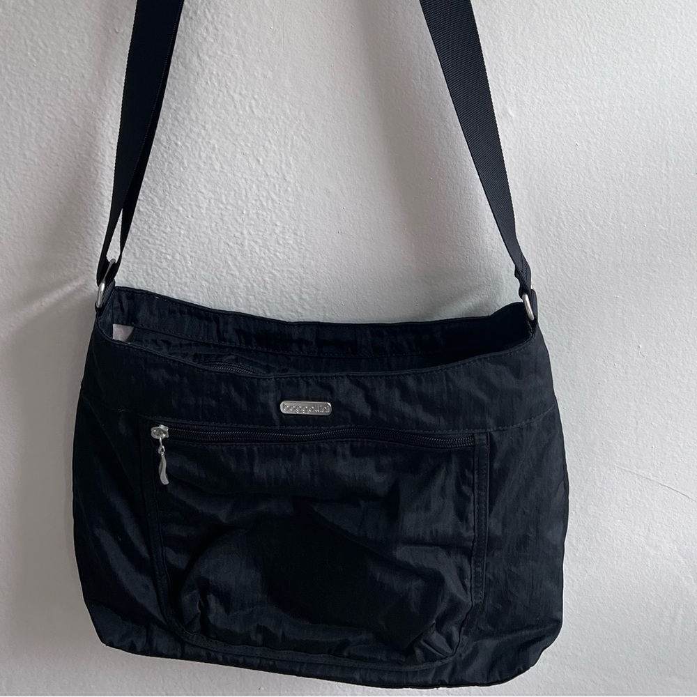 Black and Silver Quilted Travel Bag with Adjustable Strap